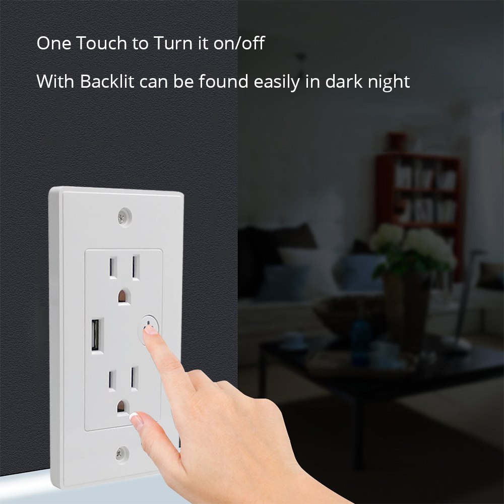 Zemismart WiFi US In Wall Outlet Work With Alexa Google Home Mini Assistant With 2 Outlet and One USB Port
