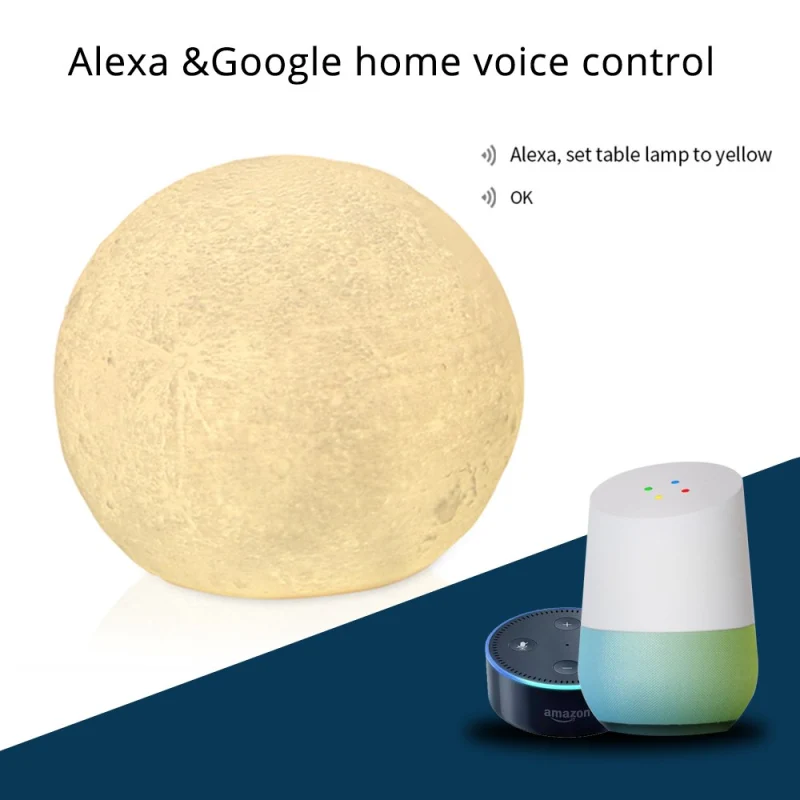 Christmas Gift LED Remote Control Light Compatible with Alexa Google Home 3d Printing Children Bedroom Colorful Moon Lamp APP