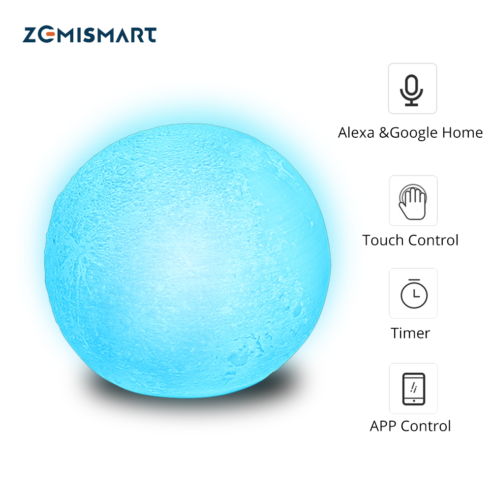 Christmas Gift LED Remote Control Light Compatible with Alexa Google Home 3d Printing Children Bedroom Colorful Moon Lamp APP