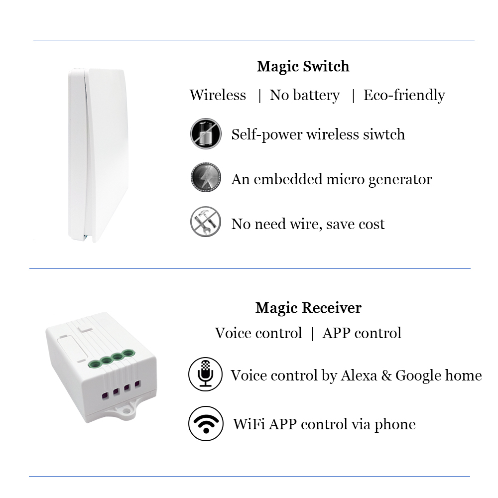 Kinetic Energy Switch Smart Wifi Push Button Switch Timer For DIY Home Device work with Amazon Alexa Google Home