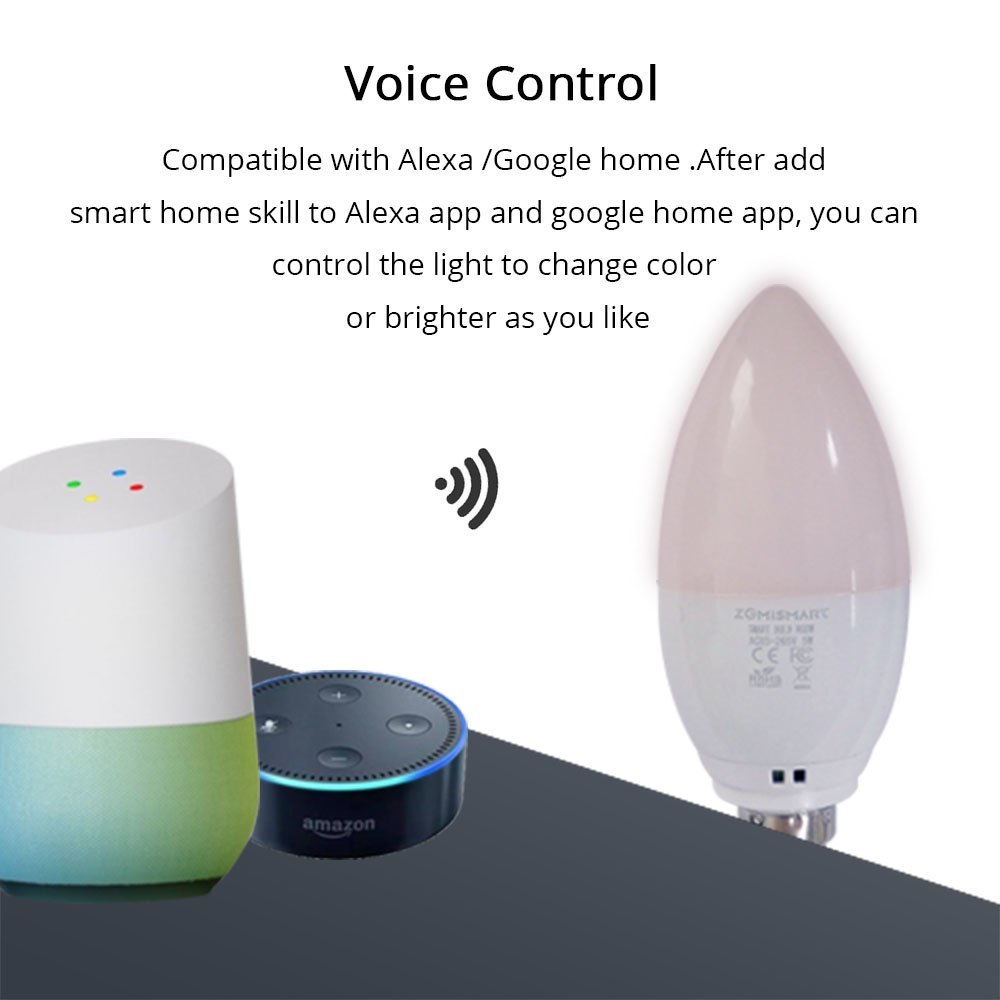 Zemismart Alexa Google Home Candle Light E14 Bulbs Led Dimmer RGBW Colorful Voice APP Control 110V 220V