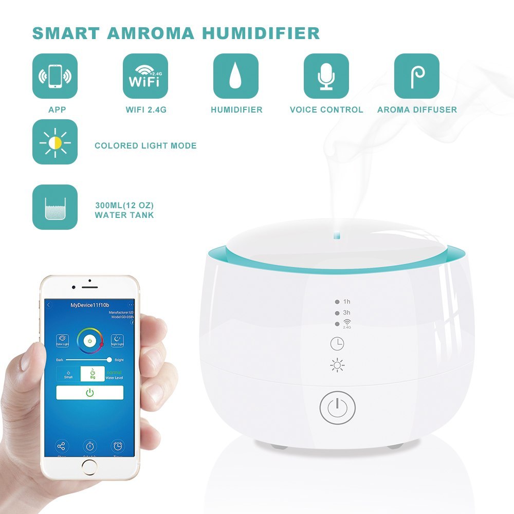 Smart Essential Oil Aroma Diffuser Cool Mist Humidifier RGB LED Desk Lamp Work with Alexa Google Home Voice APP Control
