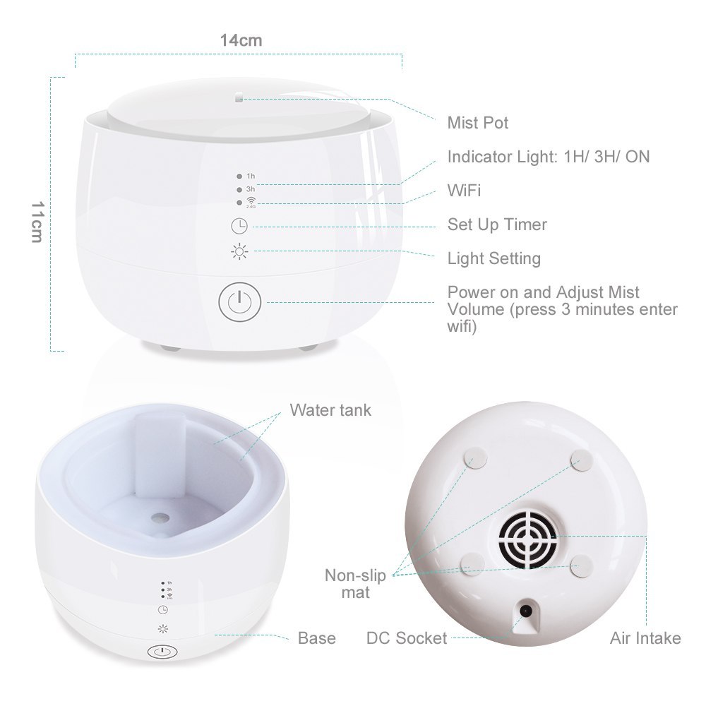Smart Essential Oil Aroma Diffuser Cool Mist Humidifier RGB LED Desk Lamp Work with Alexa Google Home Voice APP Control