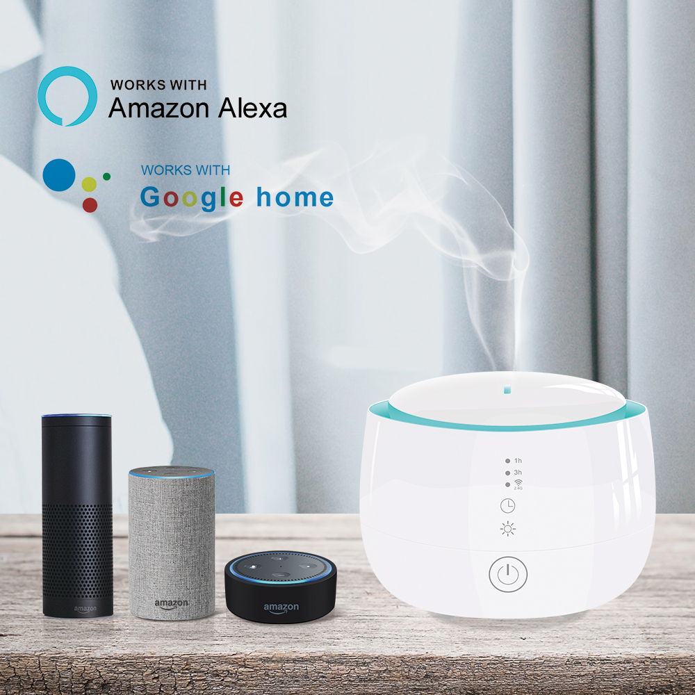 Smart Essential Oil Aroma Diffuser Cool Mist Humidifier RGB LED Desk Lamp Work with Alexa Google Home Voice APP Control