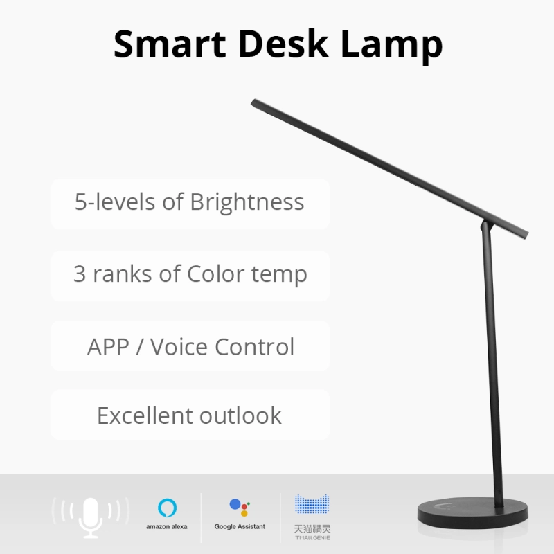 WiFi LED Desk Lamp Dimmerable Alexa Google Home Voice Smart life APP Manual Touch Control Black