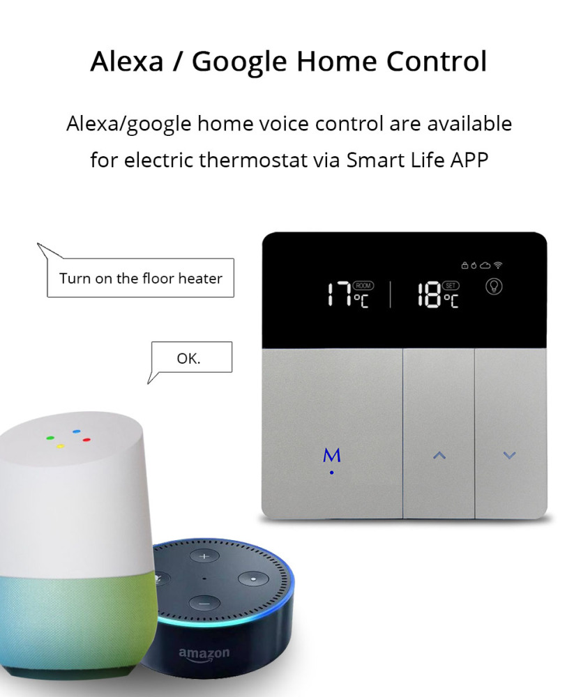 Electric Floor Heating Thermostat Work with Alexa Google Home Smart WIFI Control external Temperature Controller 20A 200-240V