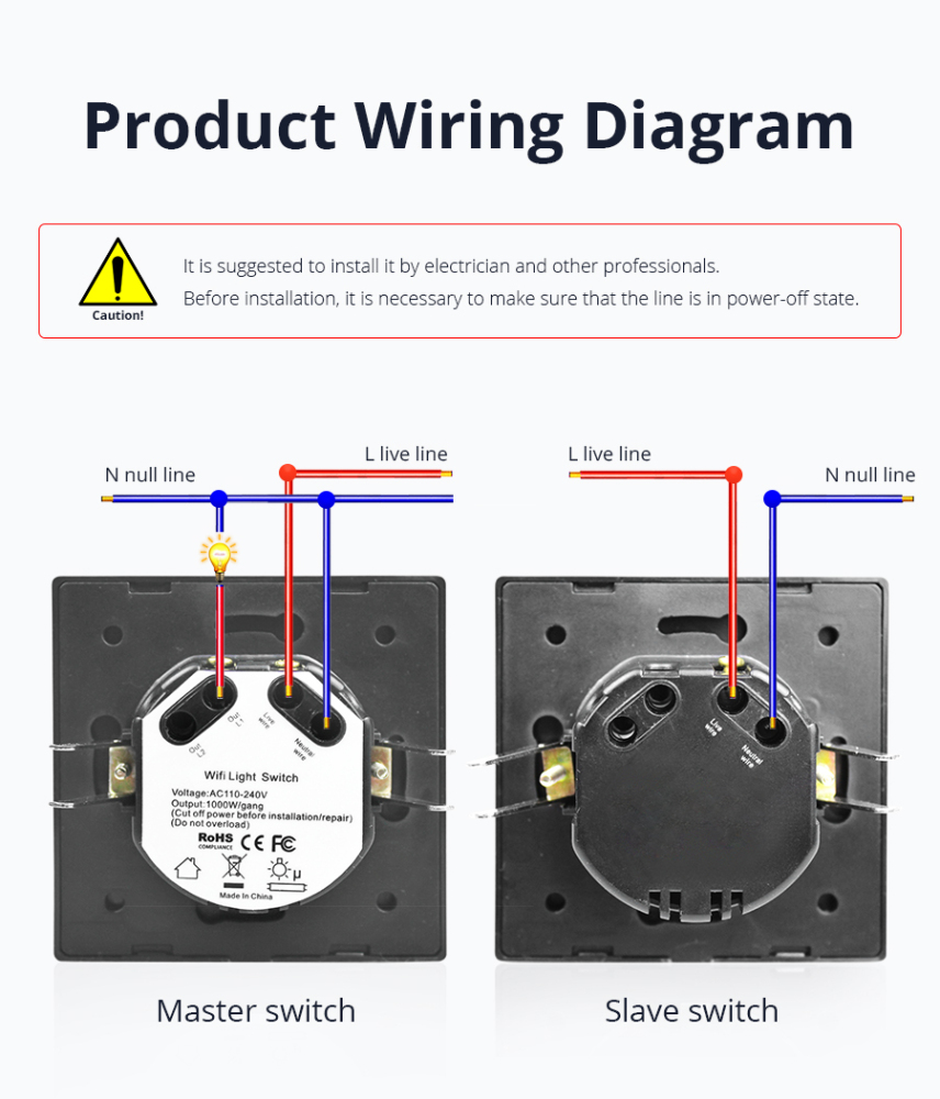 Zemismart WiFi Wall Switch 2 Way Remote Control Light Smart life APP Alexa Google Home Voice Control Master and Slave Switches