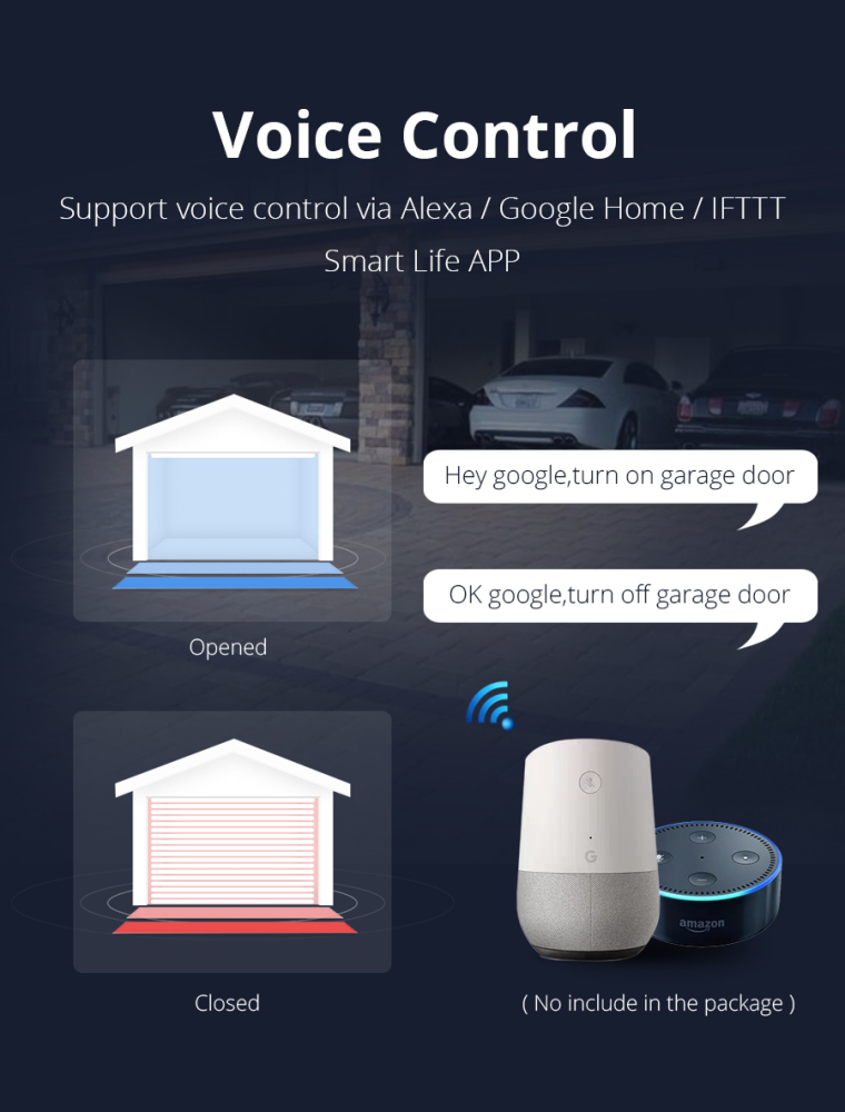 Zemismart Wifi Garage Door Controller for Car Garage Door Opener APP Remote Control Timing Voice Control Alexa Google