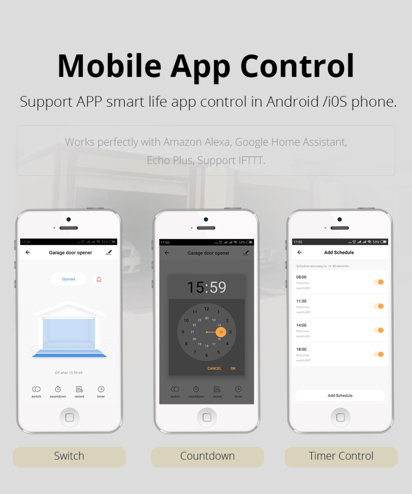 Zemismart Wifi Garage Door Controller for Car Garage Door Opener APP Remote Control Timing Voice Control Alexa Google