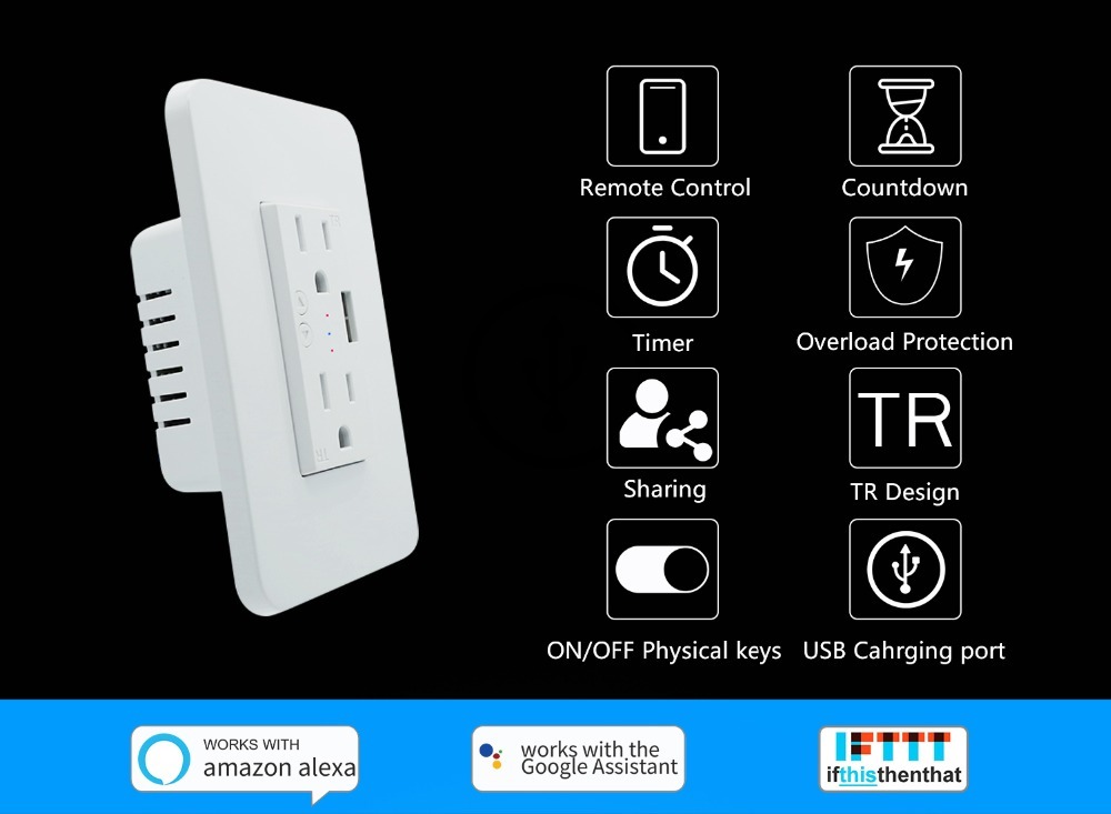 Zemismart US Wall Outlet 15A With USB Port Smart Life WiFi Control works with Tuya Alexa Google Home Voice Control