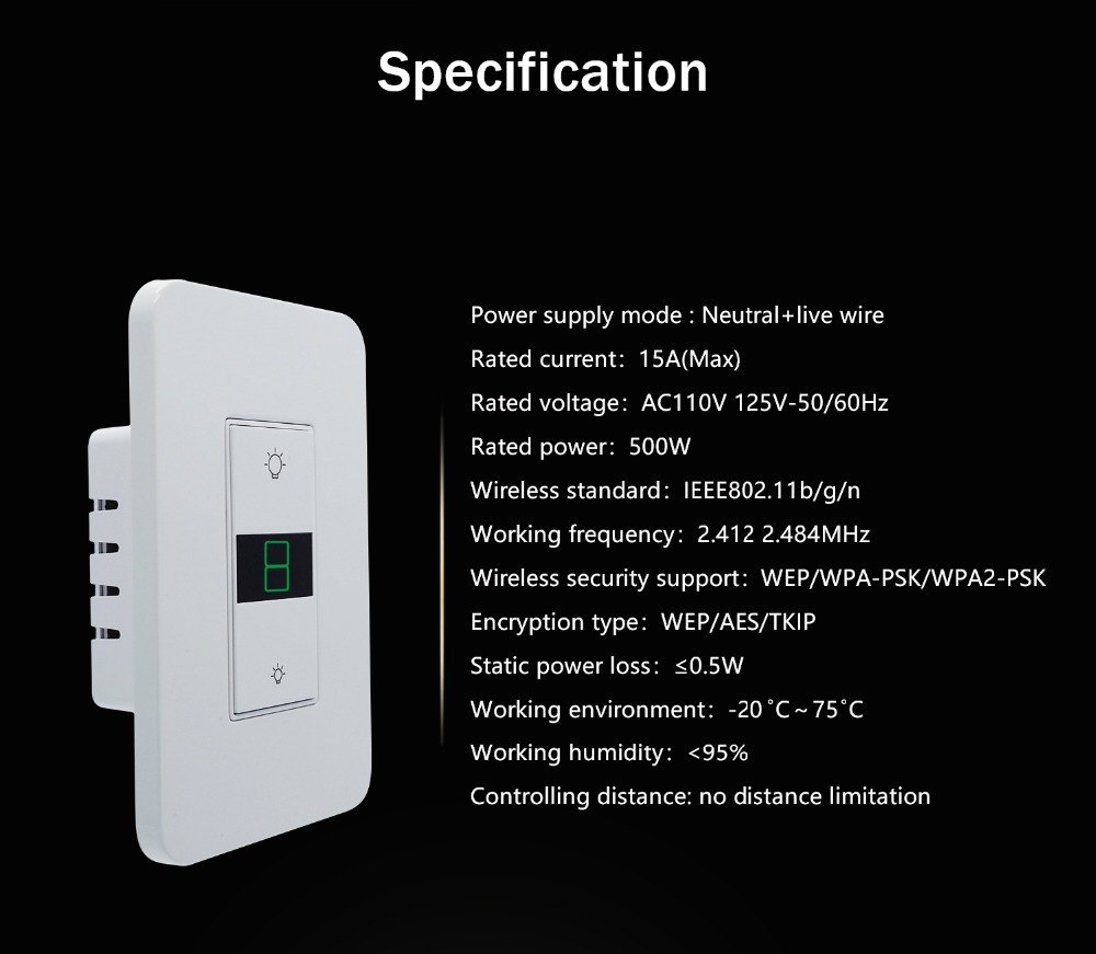 Zemismart WiFi US Dimmer Switch 110V  for Light with Display Screen Smart Life Alexa Google Home Enable