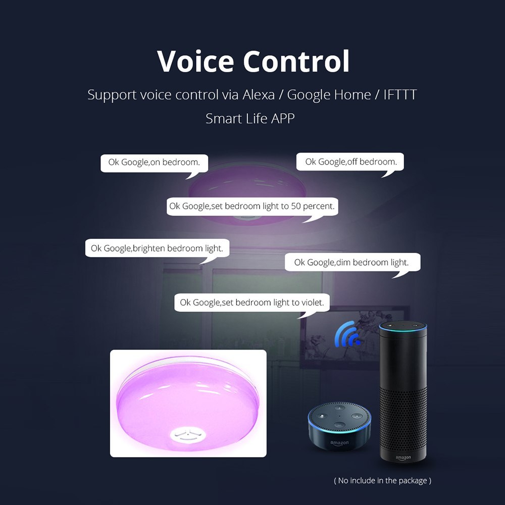 Zemismart RGBW Ceiling Light Smart Life TUYA APP Alexa Google Home Enable Dimmable Led Lamp with IR Remote Control