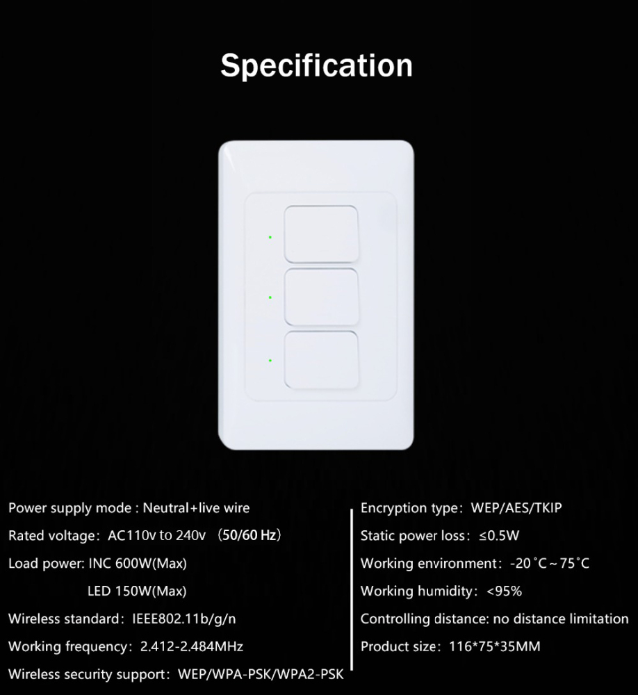 Zemismart WiFi Light Switch works with Tuya Alexa Google Home Enable Smart Life Wall Push Button Switch 1/2/3 Gangs Neutral Optional