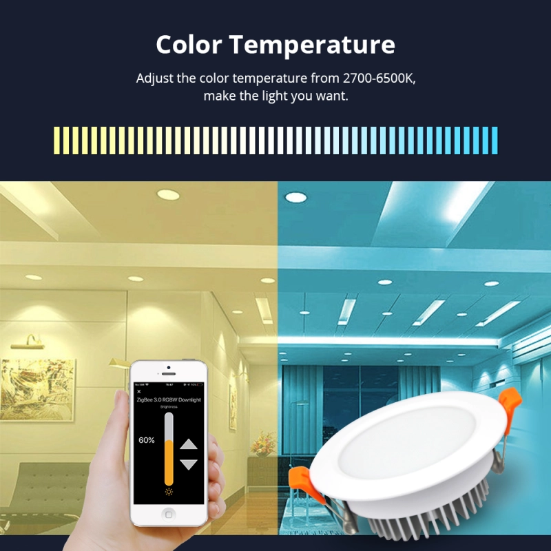 Zemismart ZigBee 3.0 LED Downlight 2.5 inch 3.5 inch 4.5 inch 6 inch RGBW Work with Amazon Alexa Echo  Smarthings Zigbee Hub