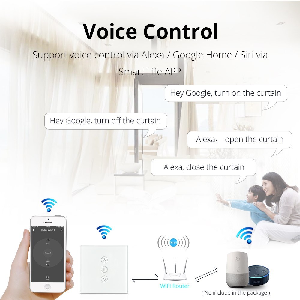 Zemismart Energy Saving EU WiFi Curtain Switch Electric Smart Blind Switches works with TUYA Alexa Google Home Voice Control Backlit optional