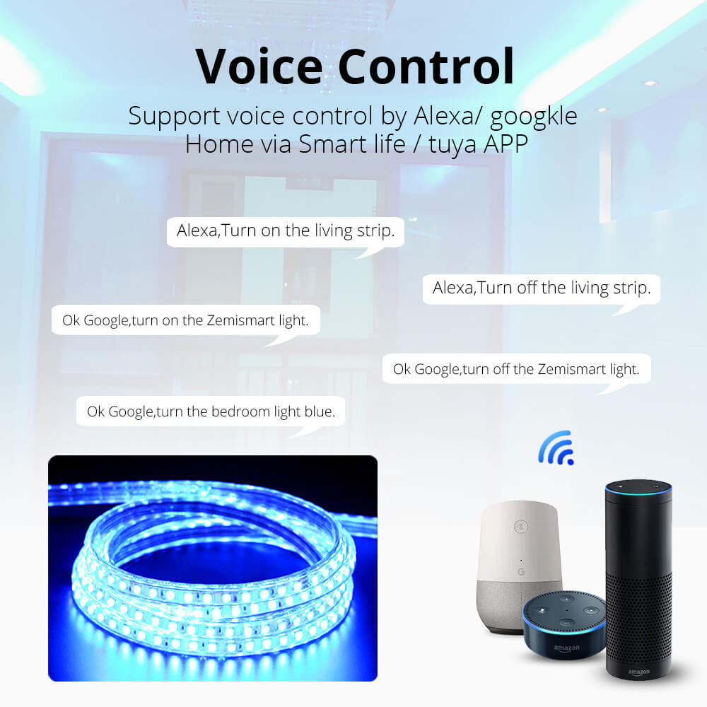 Zemismart RGBW LED Light Strip Work with Alexa Echo Google Home Wifi Support up to 6m Waterproof Timer Voice Control