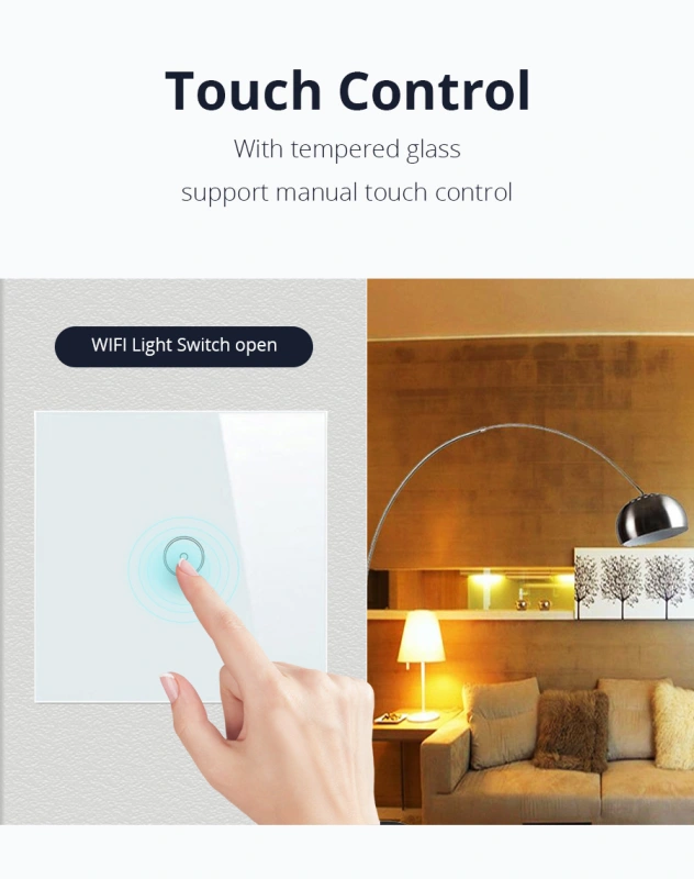 Black EU 1 Gang 2 Gang 3 Gang Wifi Wall Switch Work with Alexa Smart Home Remote Control Light Panel Control via APP Voice Control
