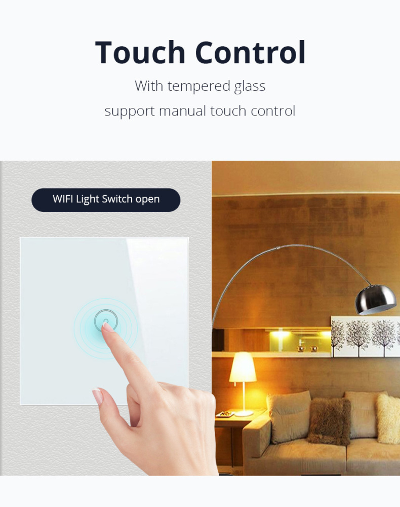Black EU 1 Gang 2 Gang 3 Gang Wifi Wall Switch Work with Alexa Smart Home Remote Control Light Panel Control via APP Voice Control