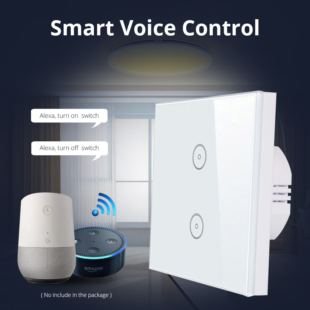 Black EU 1 Gang 2 Gang 3 Gang Wifi Wall Switch Work with Alexa Smart Home Remote Control Light Panel Control via APP Voice Control