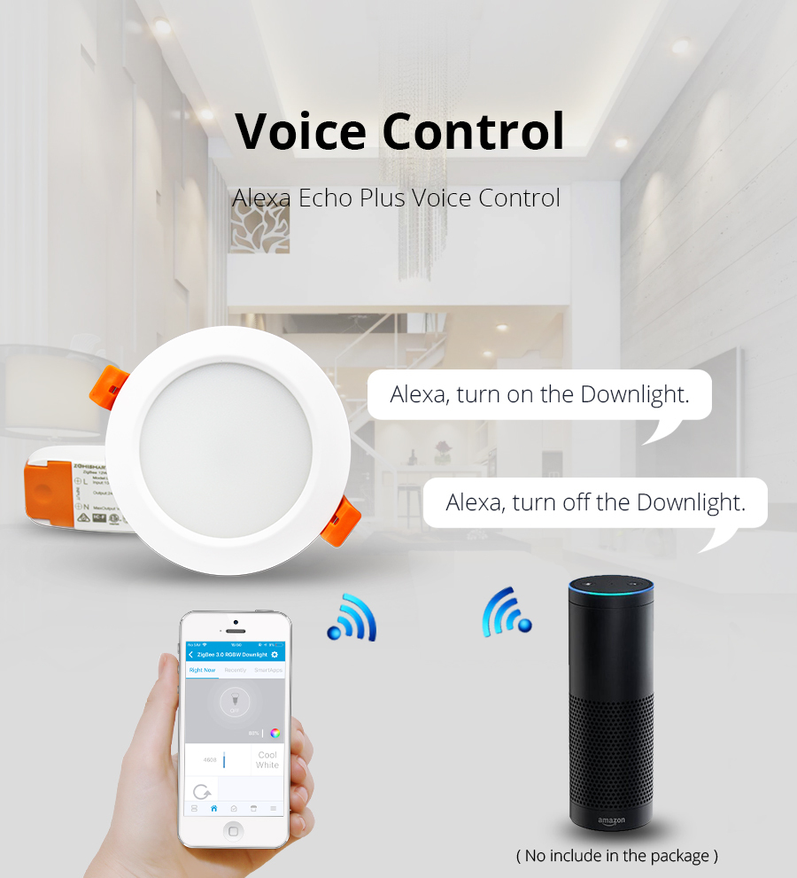 ZigBee 3.0 12W Amazon Echo Plus / Smartthings App Controlled Smart RGBW Downlight