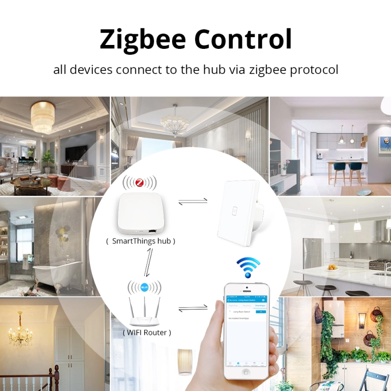 Zigbee 3.0  EU One Gang Wall Light Switch Compatible with SmartTing Hub Echo Plus APP Phone Voice Control