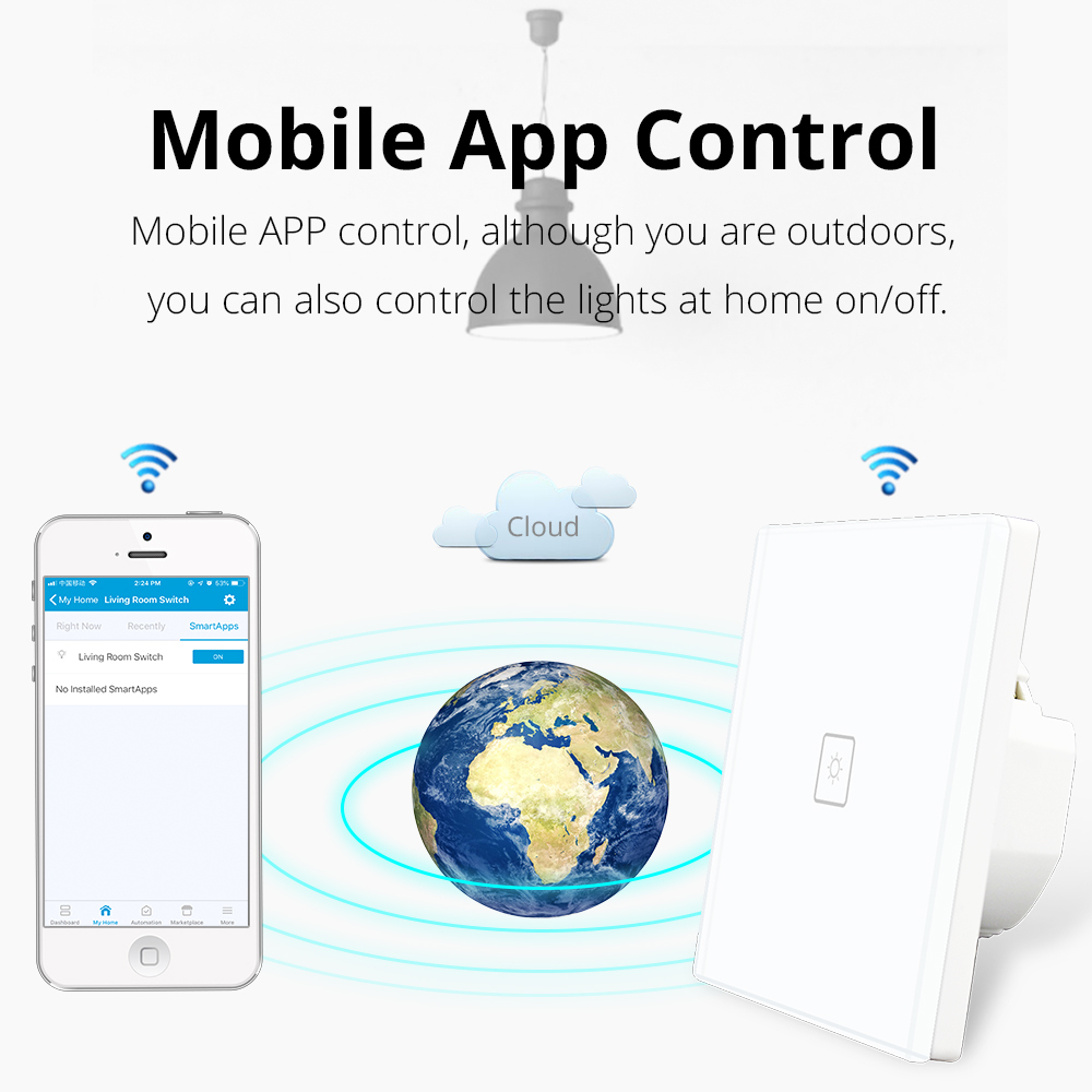 Zigbee 3.0  EU One Gang Wall Light Switch Compatible with SmartTing Hub Echo Plus APP Phone Voice Control