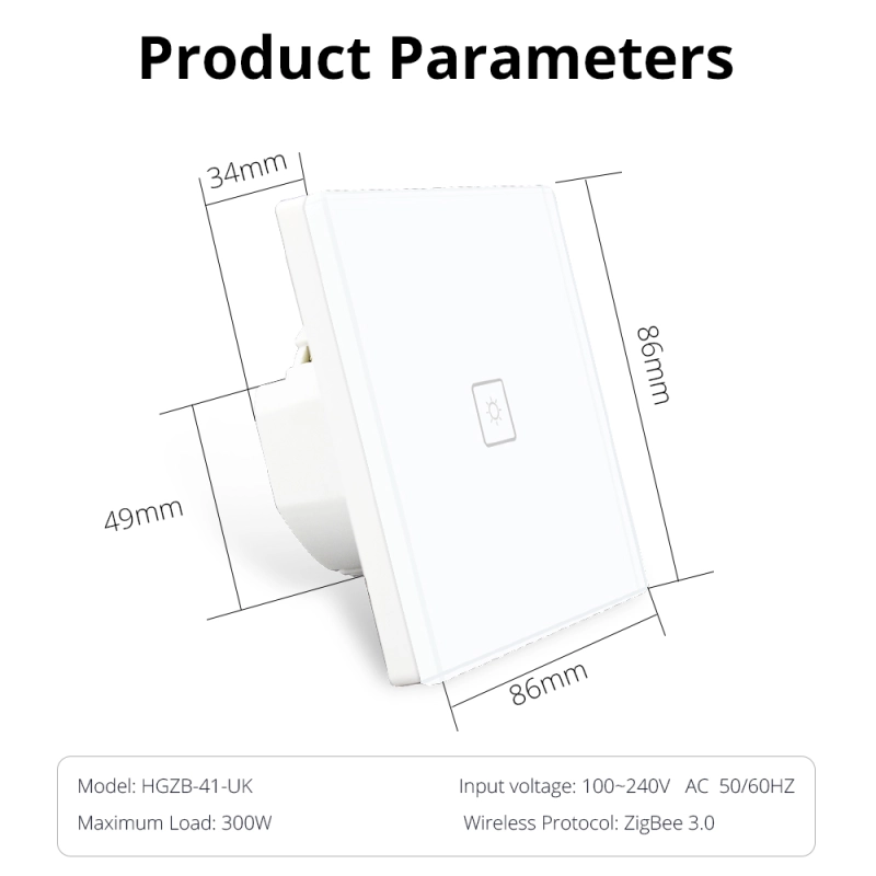Zigbee 3.0  EU One Gang Wall Light Switch Compatible with SmartTing Hub Echo Plus APP Phone Voice Control