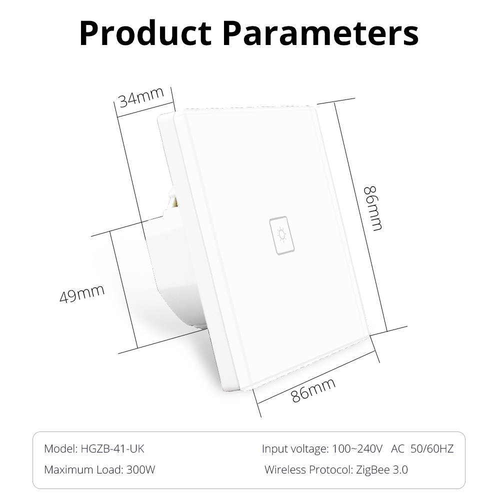 Zigbee 3.0  EU One Gang Wall Light Switch Compatible with SmartTing Hub Echo Plus APP Phone Voice Control