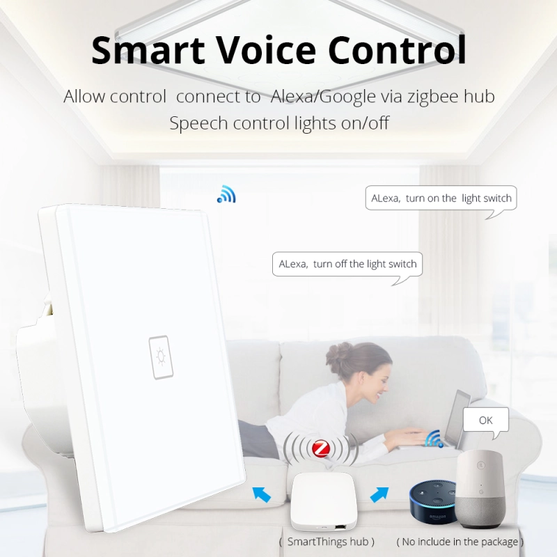 Zigbee 3.0  EU One Gang Wall Light Switch Compatible with SmartTing Hub Echo Plus APP Phone Voice Control
