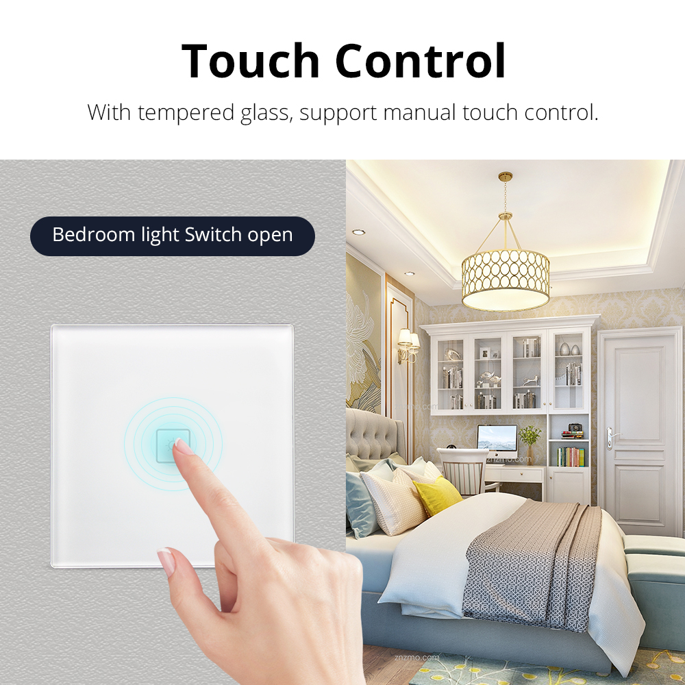 Zigbee 3.0  EU One Gang Wall Light Switch Compatible with SmartTing Hub Echo Plus APP Phone Voice Control