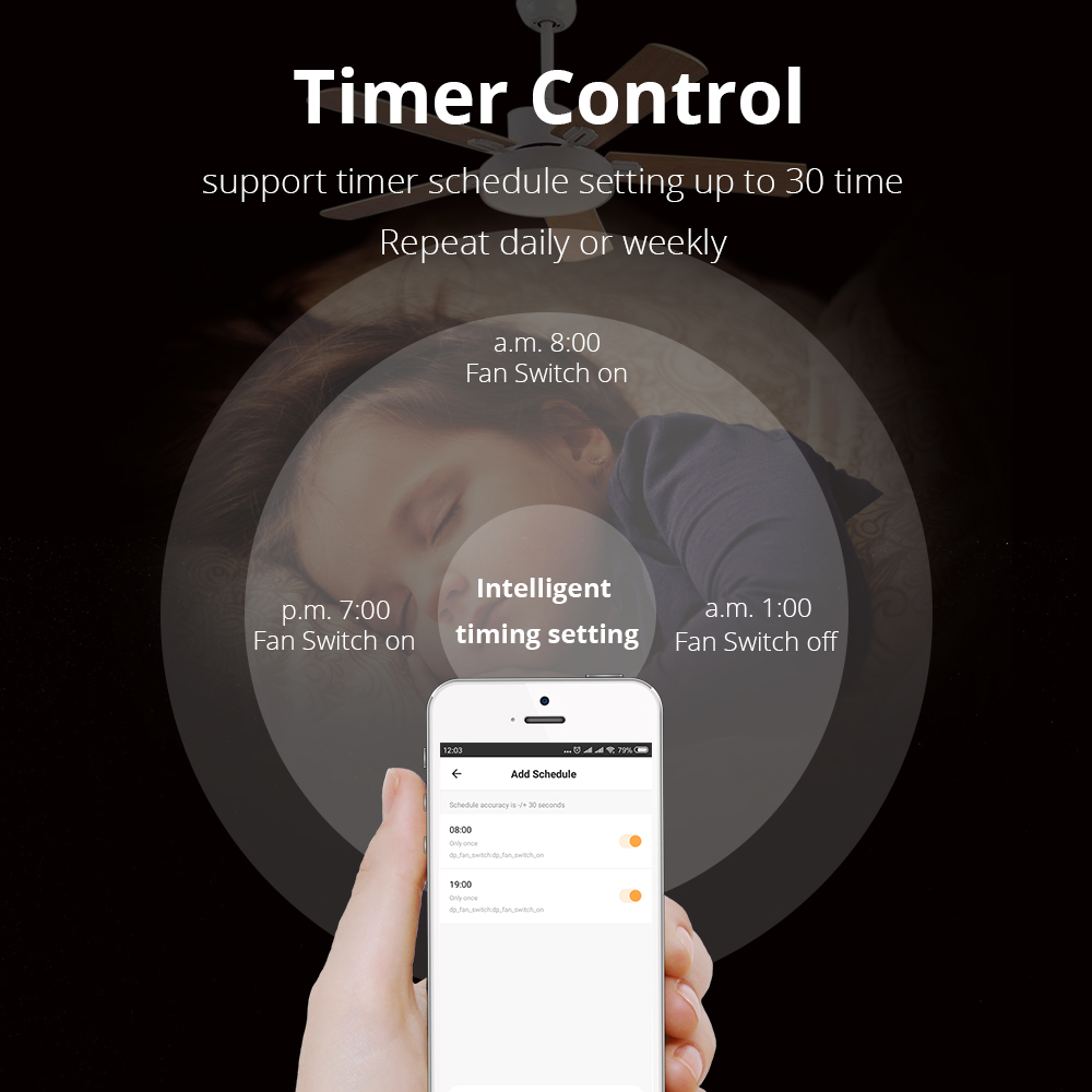 Zemismart EU Alexa Google Home Smart Ceiling Fan Switch Support Timer Speed Group Control
