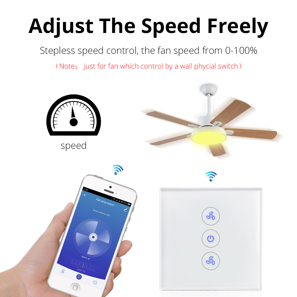 Zemismart EU Alexa Google Home Smart Ceiling Fan Switch Support Timer Speed Group Control