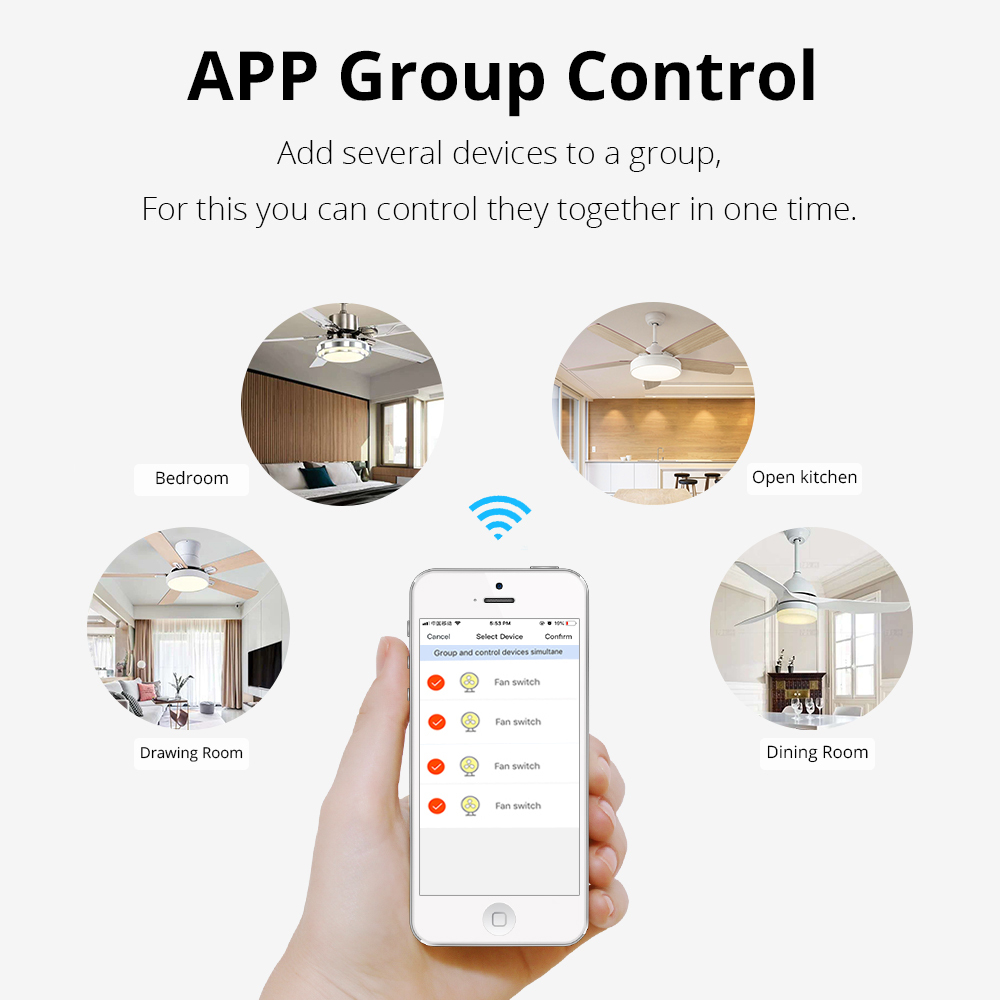 Zemismart EU Alexa Google Home Smart Ceiling Fan Switch Support Timer Speed Group Control