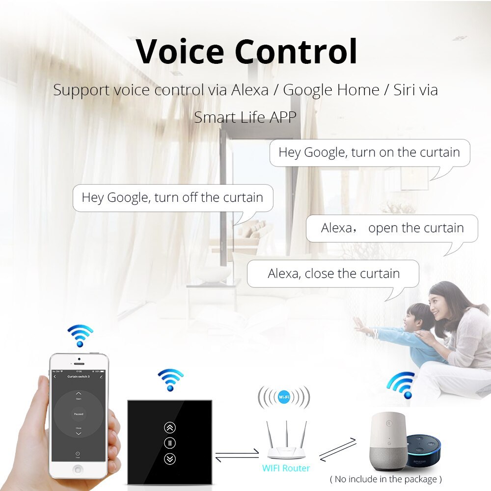 Zemismart WiFi Curtain Switch Alexa Echo Google Home Touch Control 110V 220V works with Tuya
