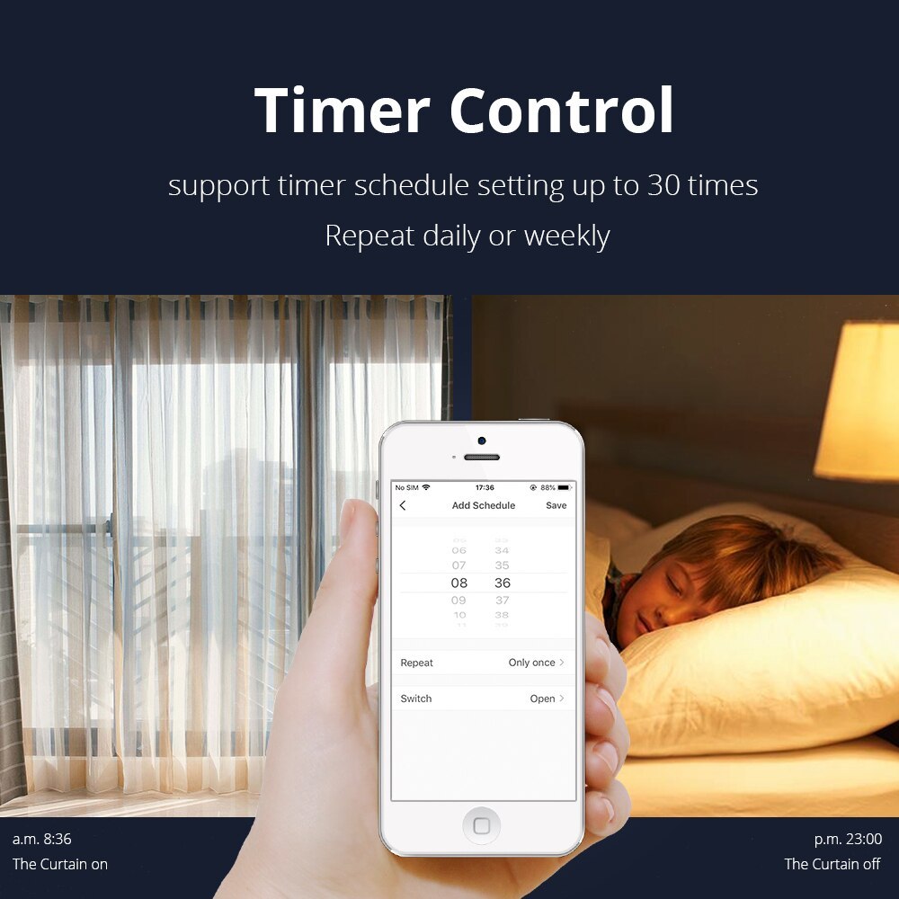 Zemismart WiFi Curtain Switch Alexa Echo Google Home Touch Control 110V 220V works with Tuya