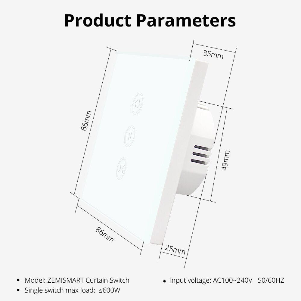 Zemismart Zigbee EU Curtain Wall Switch Compatible with SmartThing for Roller Shade Blind Switches