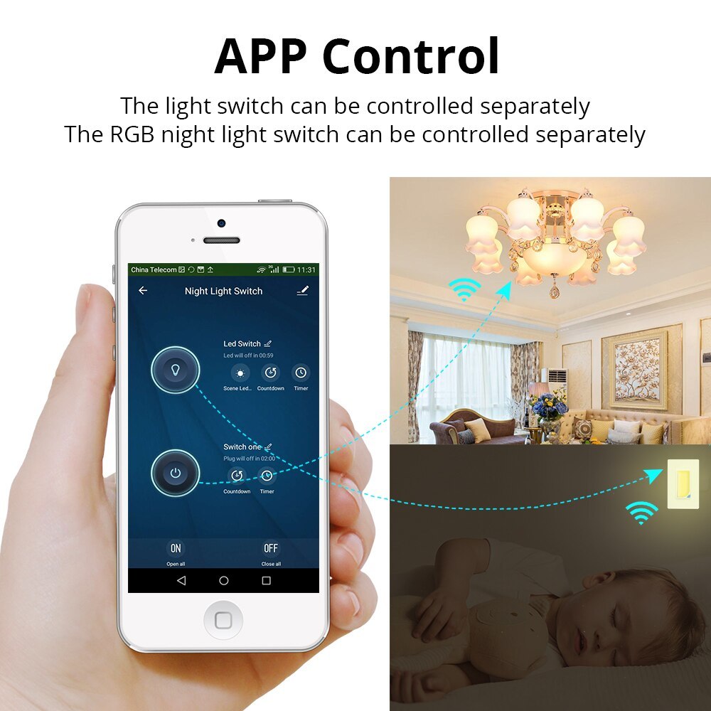 WiFi Wall Light Switch with Night Light Smart Life APP Alexa Google Home Voice control Smart US Push Switches
