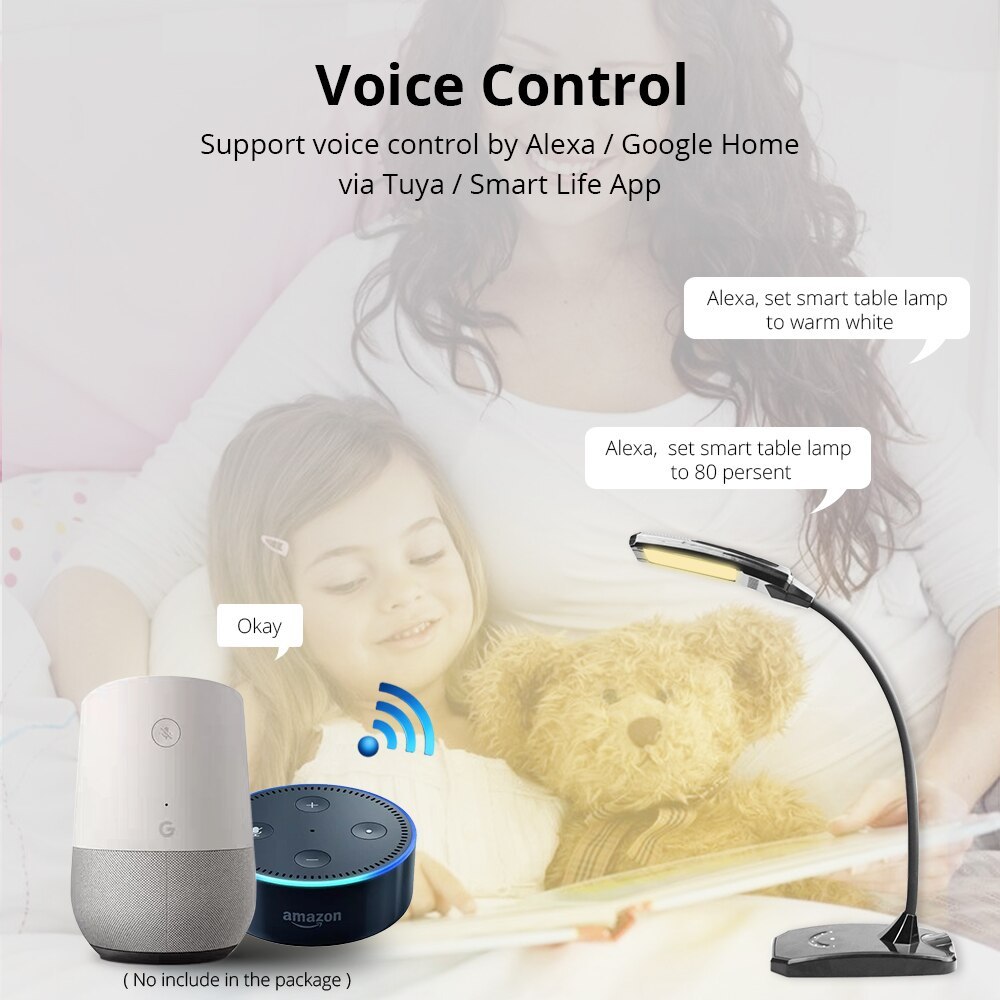 WiFi Timer Desk Lamp Dimmerable Alexa Google Home tuya Smart life Manual Touch Control Black LED Table Light with USB Port