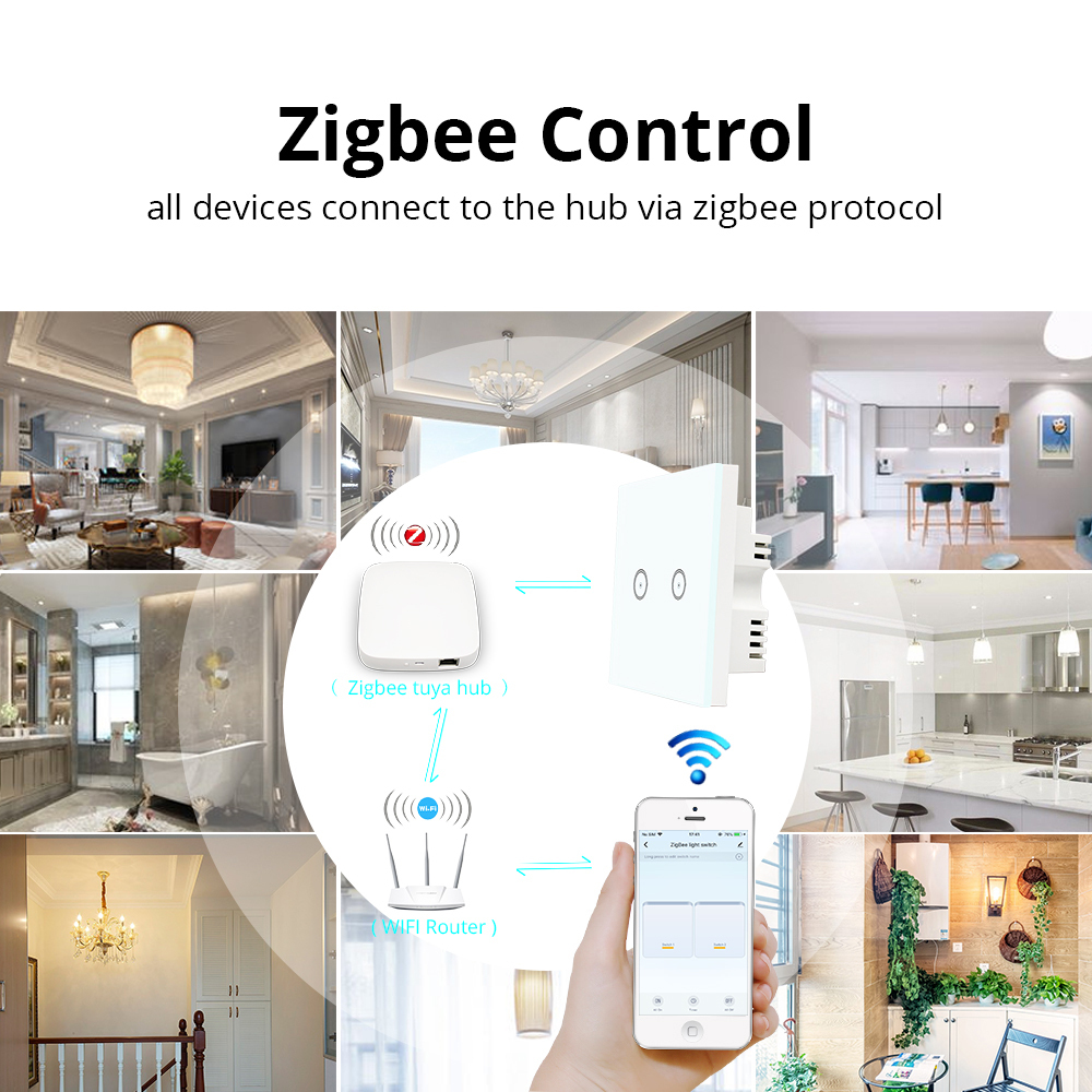 Zemismart Zigbee UK 86mm Single Fire Light Switch 2 gangs Switches SmartThings Control