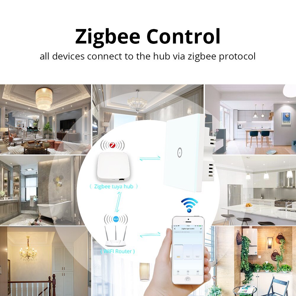 Zigbee UK One Gang Wall Light Switch Compatible with tuya Zigbee Hub No Neutral Wire Required