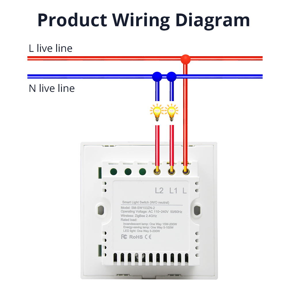 Zemismart Zigbee UK 86mm Single Fire Light Switch 2 gangs Switches SmartThings Control
