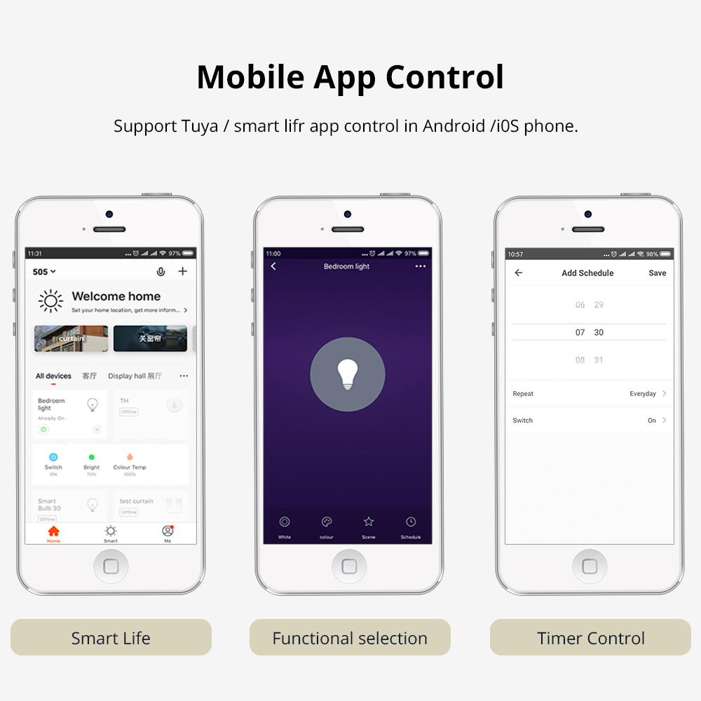 E26 E27 LED WiFi Bulb Alexa Google Home Assistant  works with Tuya Smart Life APP Remote Control RGB Light Dimmer Lamp