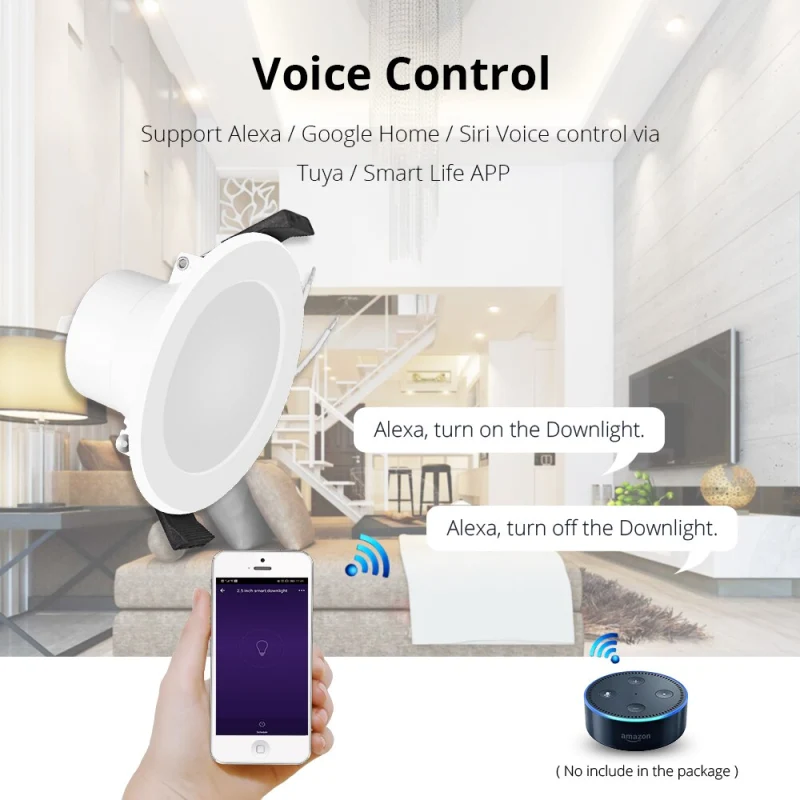 Zemismart 4 inch WiFi RGBCW Color Changing With Music for Home Party Led Downlight Ceiling Light Alexa Google Home Enable