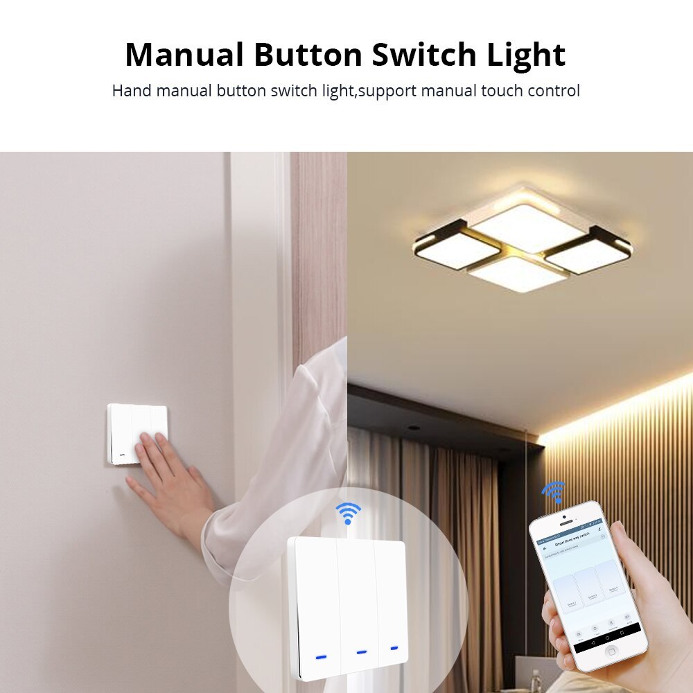 Zemismart WiFi Wall Push Switch Alexa Google Home Tuya Light switches Three Gangs Two Gangs One Gang Physical Button