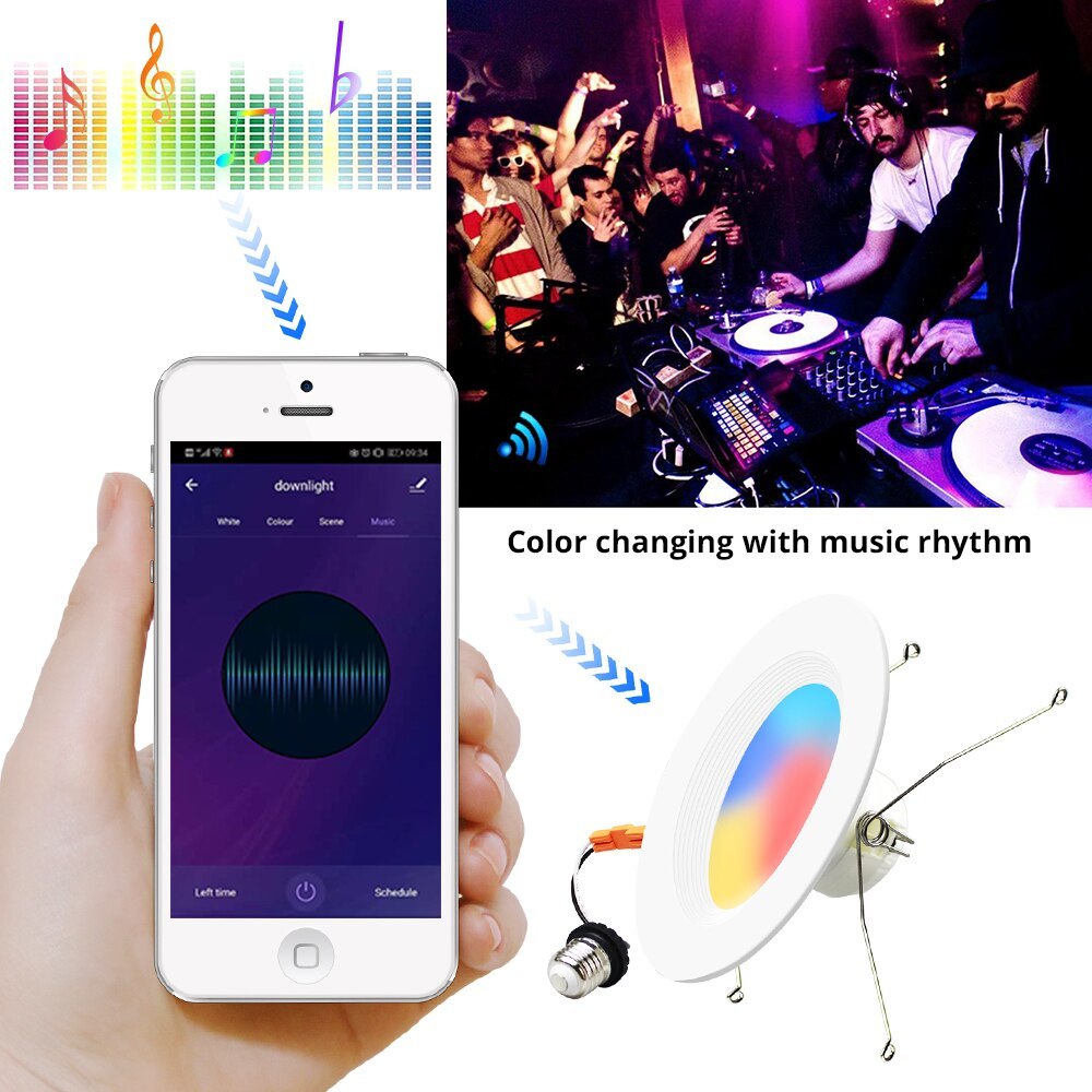 Smart WiFi Downlight Alexa Google Home Dimmable 6 Inch Ceiling Recessed Light RGBCW Color Changing Lamp works with Tuya