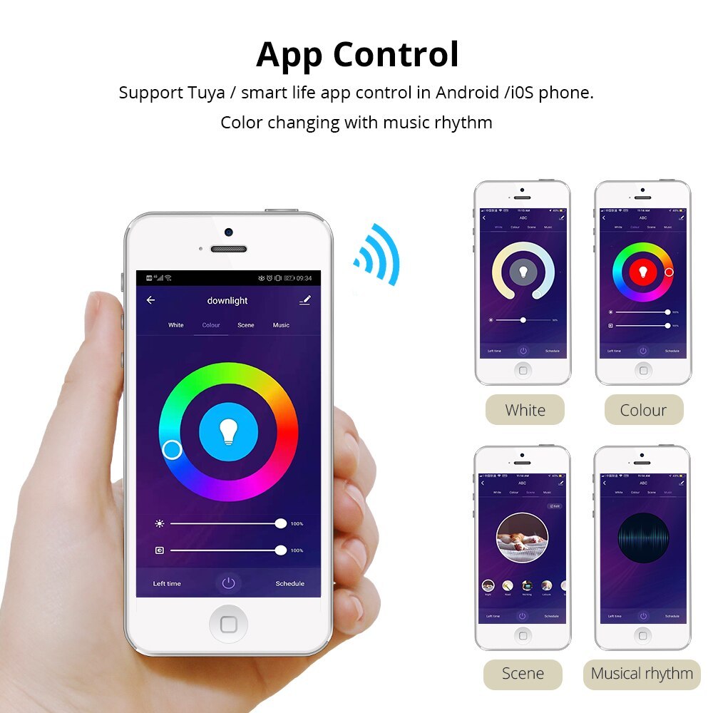Smart LED Ceiling Light WiFi Downlight RGBCW 4 Inch US Type Alexa Echo Google Home Tuya Control