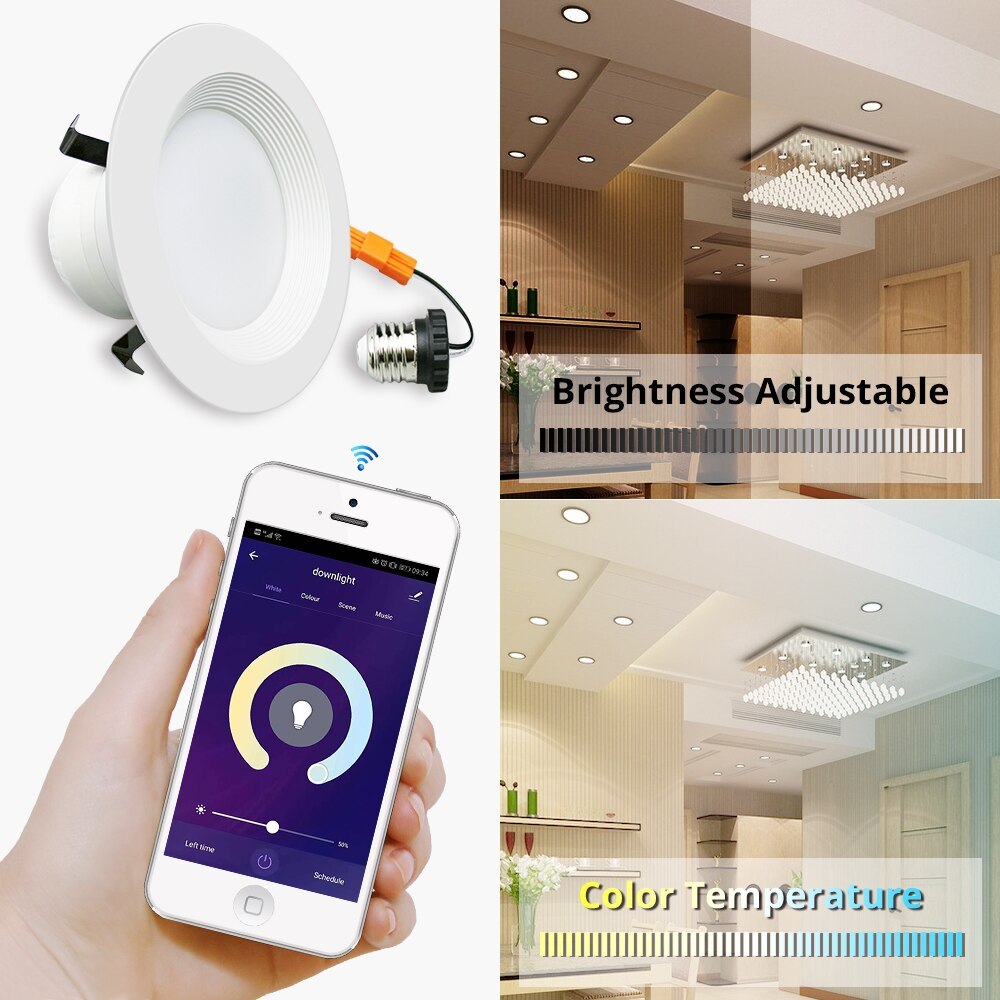 Smart LED Ceiling Light WiFi Downlight RGBCW 4 Inch US Type Alexa Echo Google Home Tuya Control