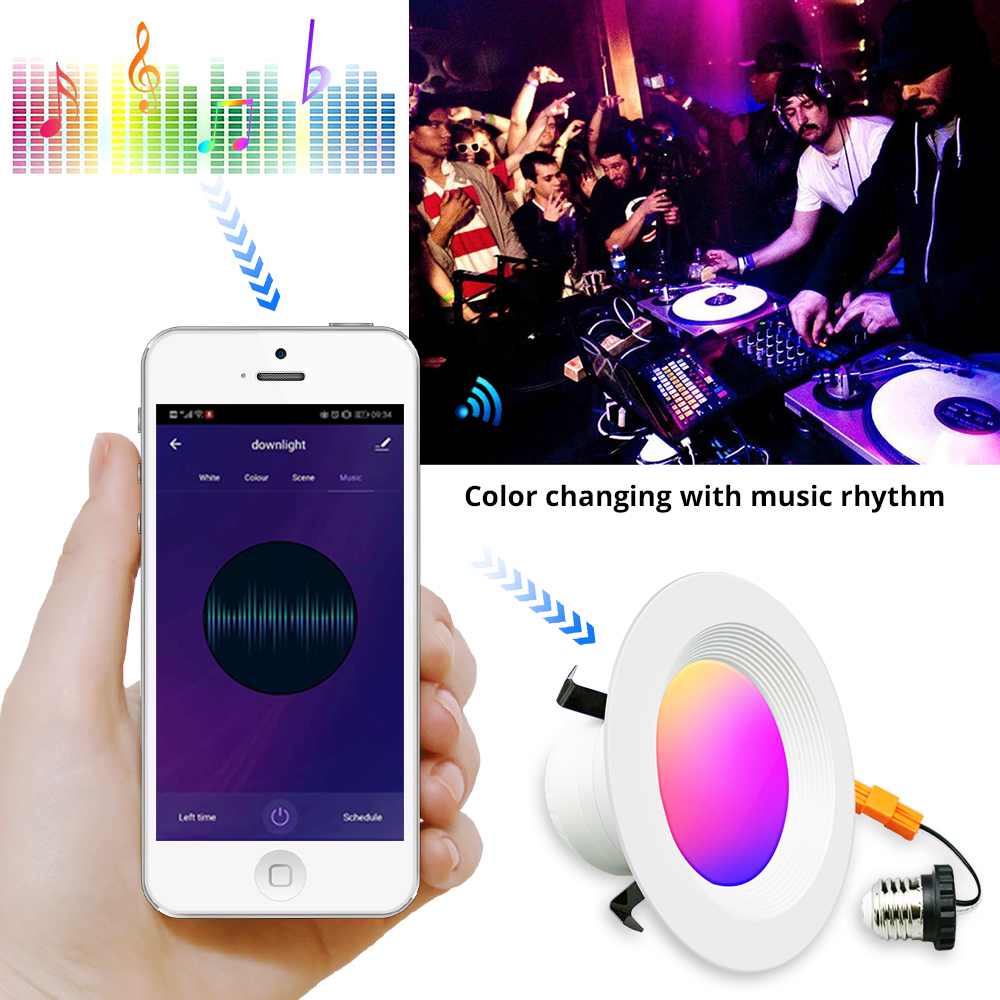Smart LED Ceiling Light WiFi Downlight RGBCW 4 Inch US Type Alexa Echo Google Home Tuya Control