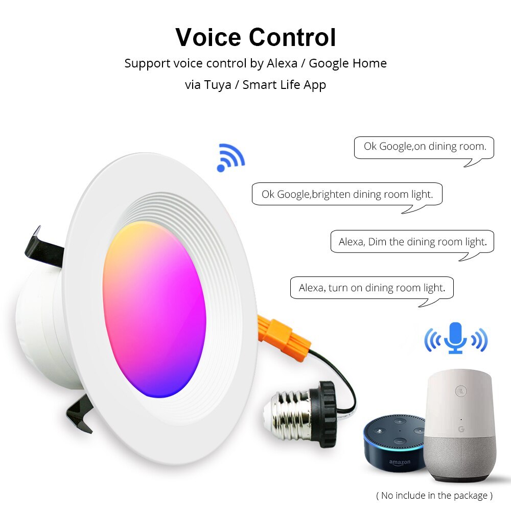 Smart LED Ceiling Light WiFi Downlight RGBCW 4 Inch US Type Alexa Echo Google Home Tuya Control