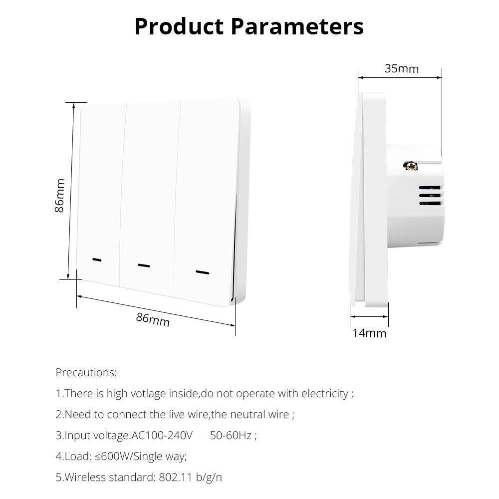 Zemismart Zigbee Light Switch 3 Gangs Neutral Optional lPhysical Wall Switches Push Interruptor works with Tuya